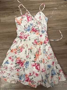 (New) Francesca Floral Sundress - White with Pink, Peach & Blue Flowers